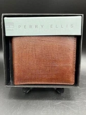 Mens Wallet Genuine Leather Textured Brown Slim Bifold Perry Ellis Portfolio