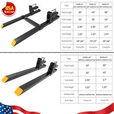 1500lb/4000lb Tractor Pallet Forks Bucket Skidsteer Loader Clamp 43"/60" Fork