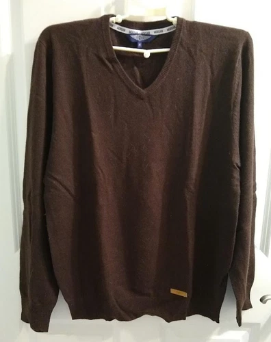 MORGAN MOTOR COMPANY BROWN V-NECK PULLOVER SWEATER JUMPER MENS MED