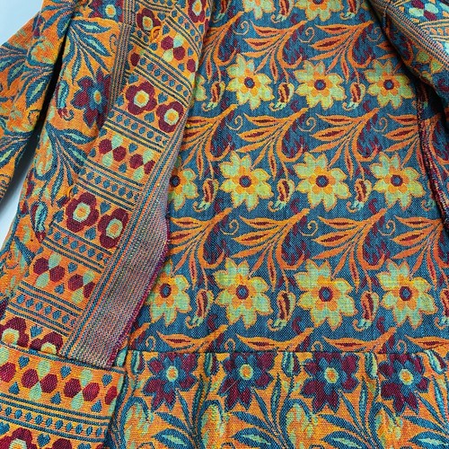 Vintage 1970s floral tapestry jacket, orange red teal stripes deadstock NOS M - Picture 9 of 9