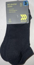 Womens Black Multi No Show 3 pr size 4-10 wicking arch support reinforced heel 