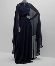 $760 Rickie Freeman by Teri Jon Women's Blue Beaded Fly-Away Gown Dress Size 2