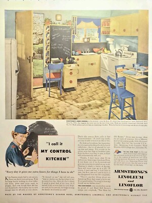 Armstrong Linoleum Linoflor War Duties Easy Care Floors Vintage Print Ad 1943