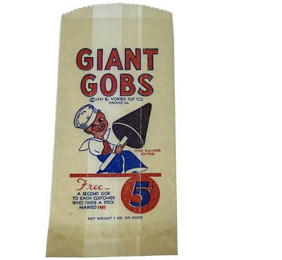1935 Giant Gobs Candy Bag Vortex Cup New Unused Sailor Cartoon Chicago Vintage