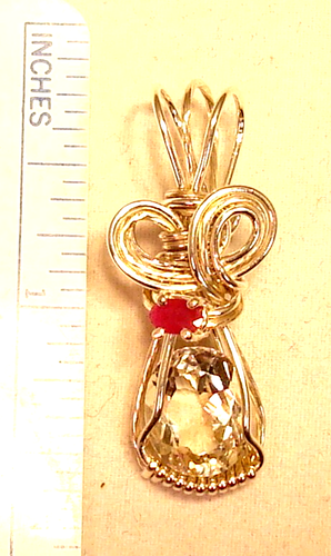 White Topaz Pendant, Ruby Pendant, Sterling Silver, Wire Wrap, Creativity, P37 - Picture 4 of 5