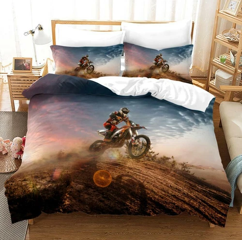 Teen Boy Kids Bedding Motocross Motorbike Quilt Cover Motorcyclist Doona Covers - Picture 6 of 6