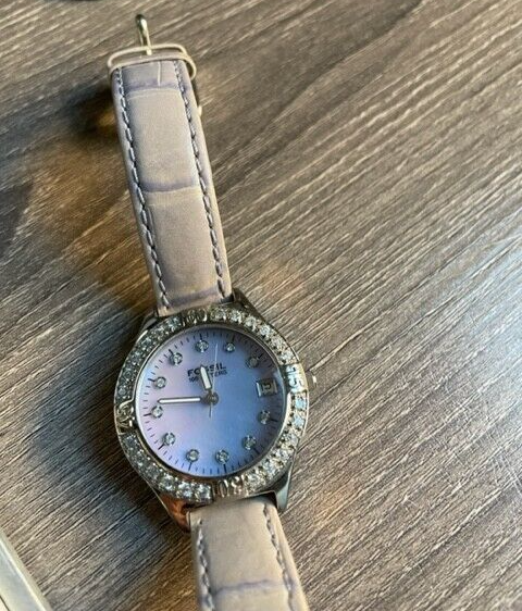 FOSSIL Blue womens watch AM3499 MOP cz crystals purple 