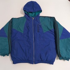 Vintage 80s Adidas Color Block Trefoil Nylon Puffer Jacket LARGE BACK EMBROIDERY