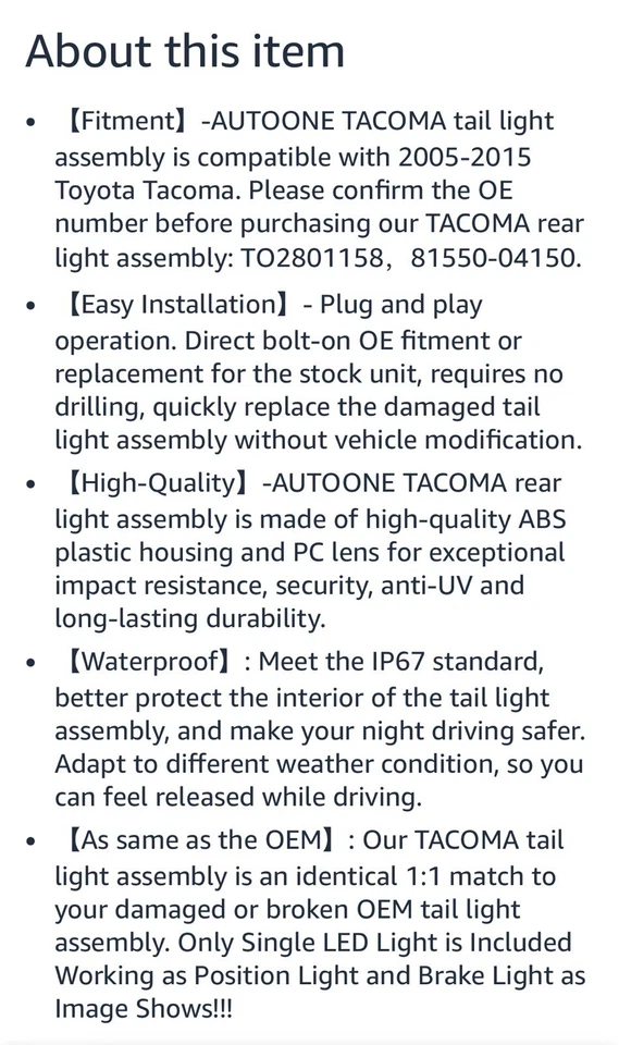 Conjunto de luces traseras Toyota Tacoma Foto 3 de 3