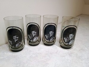  Set Of  4   1979 "LAUREL & HARDY" Arby's Drinking Glass 5.5" Black/White