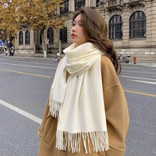 Women Cashmere Soft Winter Scarf Warm Solid Color Fringe Shawl Wrap Pashmina