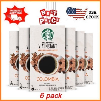 6 pack Starbucks VIA Instant Single-Origin Colombia Instant Coffee Medium Roast