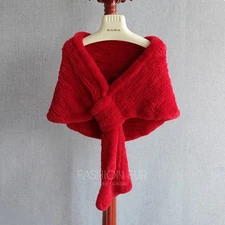 Womens Handmade Woven Rabbit Fur Shawl Fur Camisole Bridal Shawl Dress Coat Top