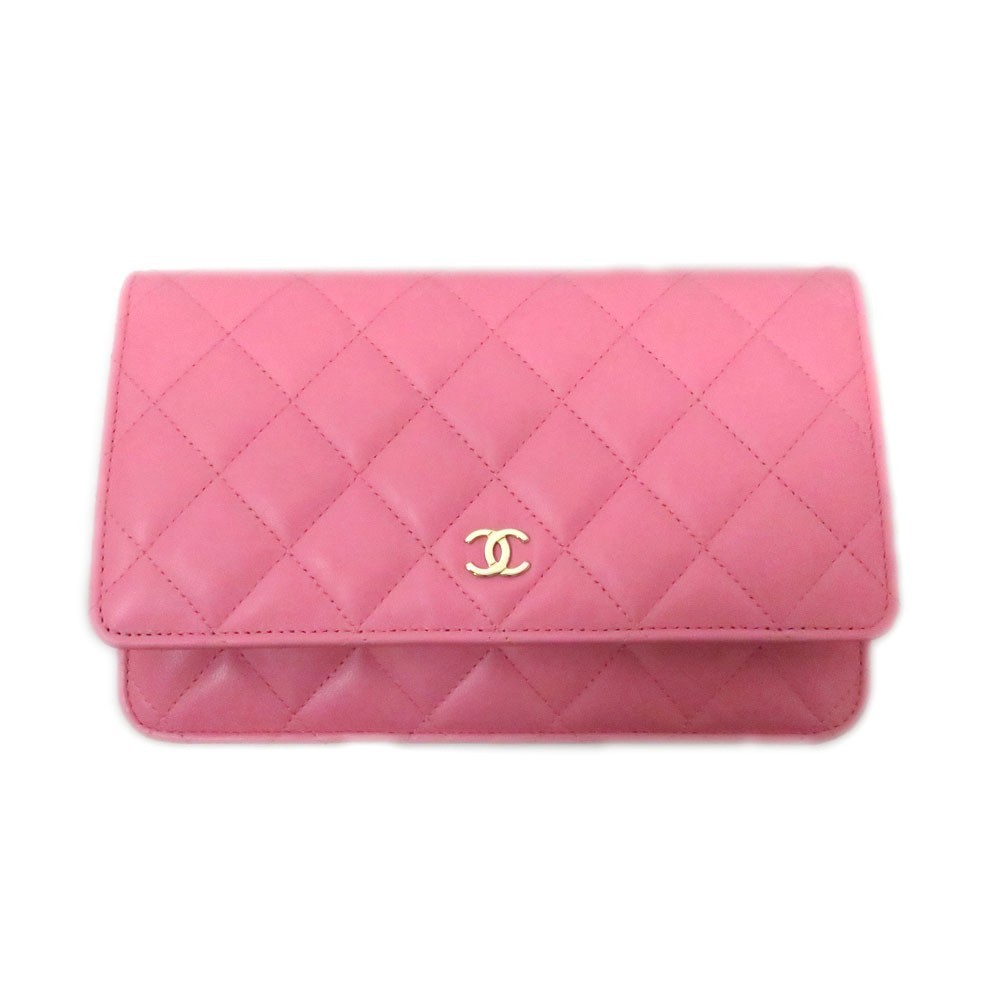 CHANEL Classic Pink Lambskin Chain Wallet AP0250 With Box Authentic