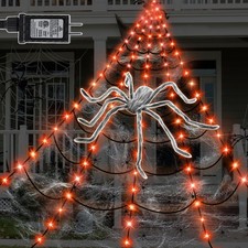 Spider Web Lights Halloween Decorations Outdoor, 135 Orange LED Light Up 16.4...