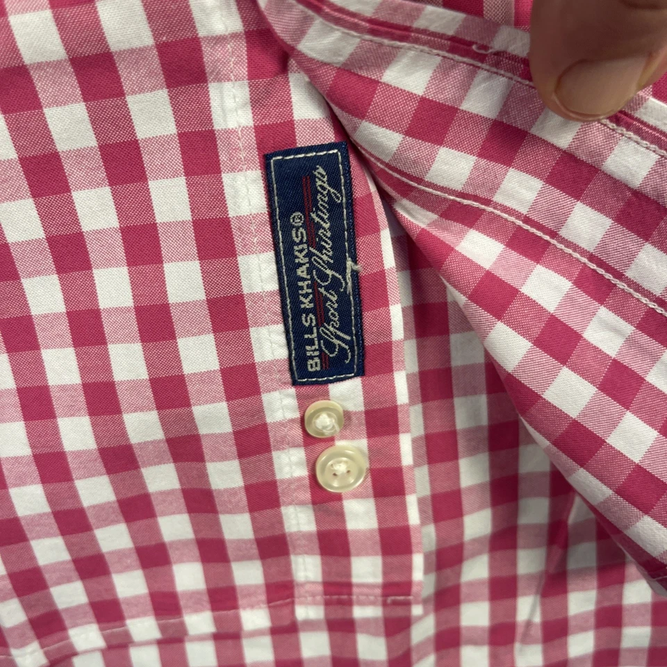 Camisa Bills Khakis Para Hombres XL Rosa Guinga Cuadros Manga Larga Bolsillo con Botones Hecha en EE. UU. Foto 4 de 4