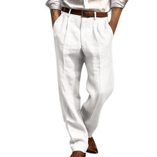 Mens Casual Loose Trousers Comfortable Solid Color Pants Cotton Linen Trousers