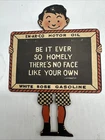 Vintage En-Ar-Co Motor Oil Slate Boy Cardboard Sign White Rose Gas (As-Is)
