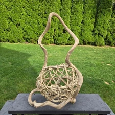 Hand-Woven Rustic Basket  Natural Materials Grapevine Primitive