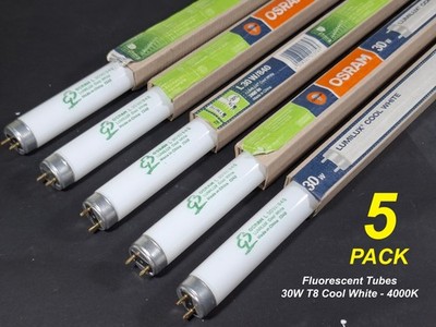 5 x 30W T8 3 foot Fluorescent Tubes Lamps 4000K Cool White 840 900mm