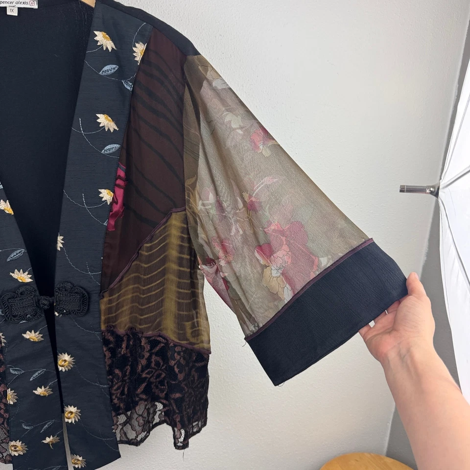 Chaqueta Kimono De Colección Spencer Alexis Patchwork 1X Y2K Arte Funky Foto 2 de 4