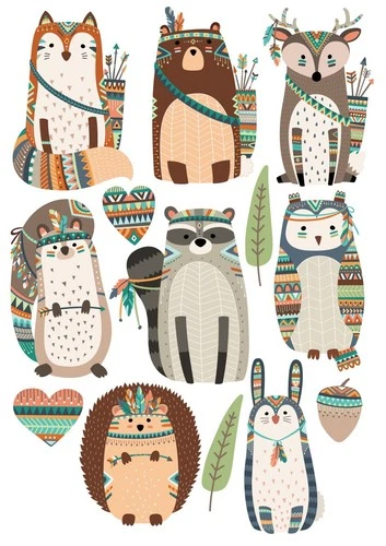 Watercolour Woodland Animals Tribal Self Adhesive Wall Sticker