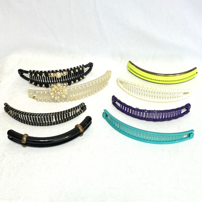 vintage retro plastic hair clips japan⁠㉒ Vintage 90s Banana Hair Clips Lot Plastic Black Beaded Barrettes