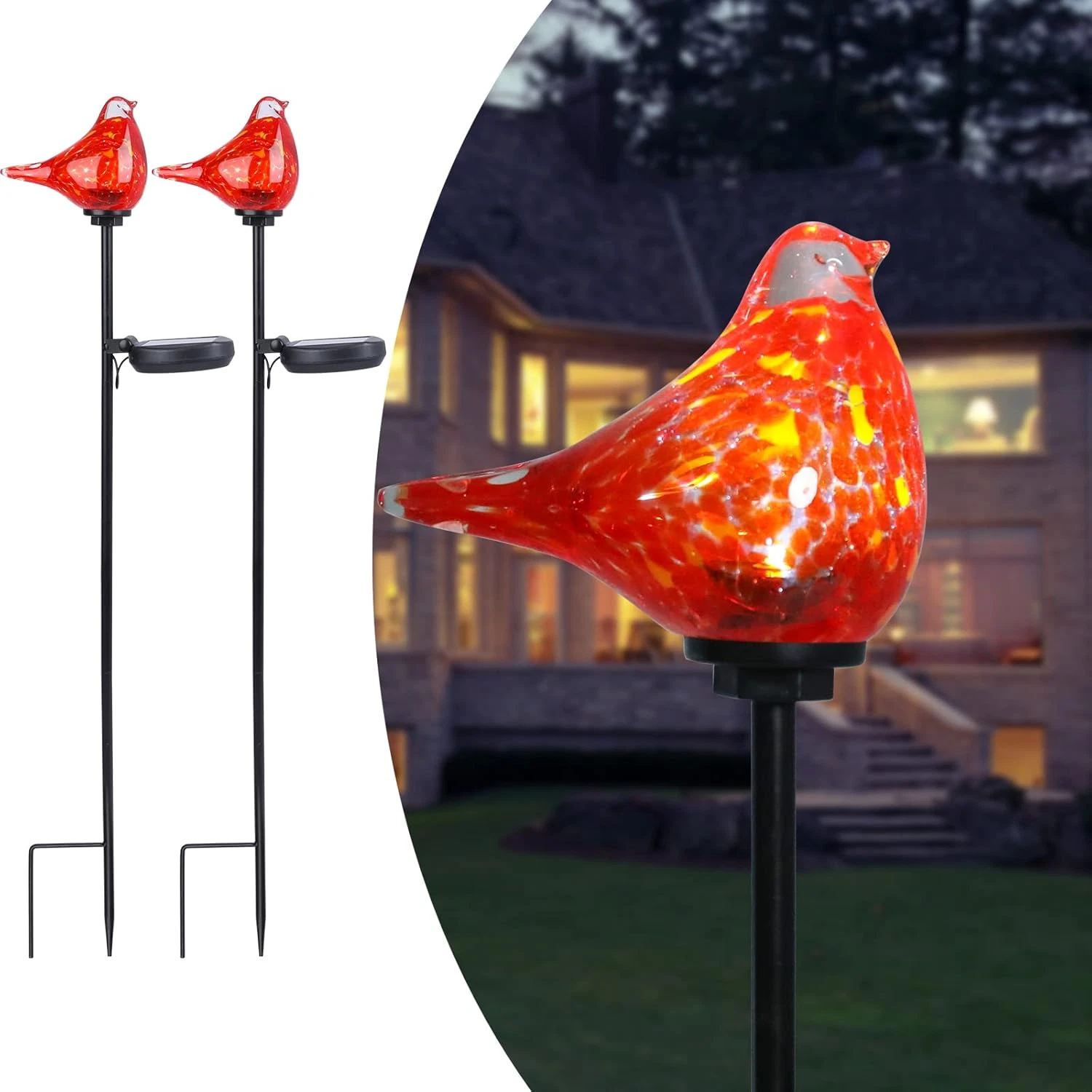 Solar Outdoor Lights - Decorative Solar Stake Lights Cardinal Handblown Glass Ga