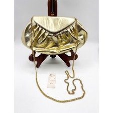 Vtg Gold Leather Dumpling Bag chain strap clutch Nordstrom 80's Hollywood glam