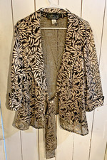 Alex Evening Black Gold Floral Print Tie Front Jacket 3/4 Sleeves Tank Sz3X