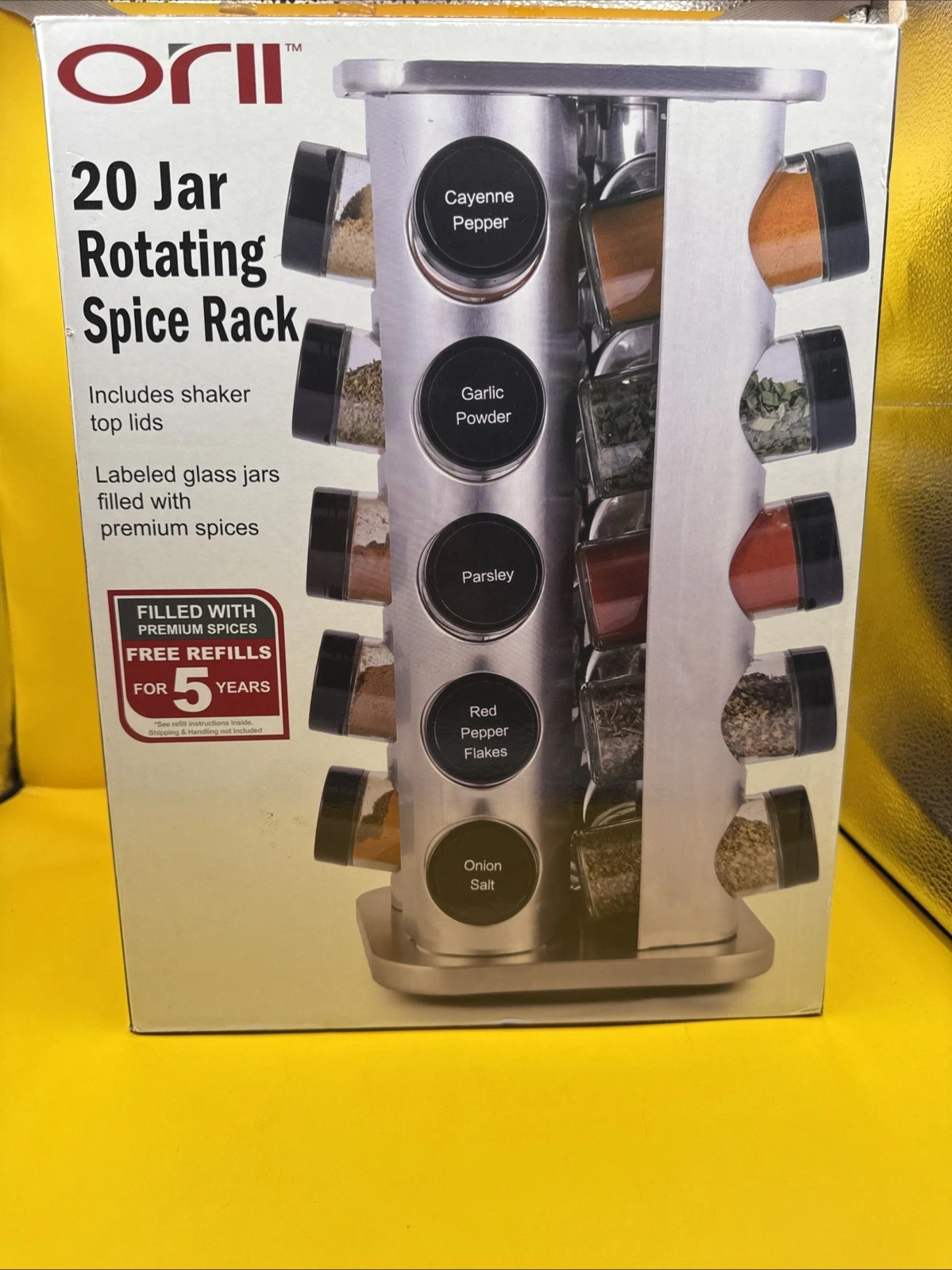 Orii 20 Jar Spice Rack with Spices Included - Revolving Tower Organizer for K...