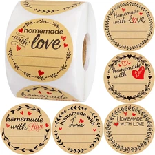500Pcs Homemade with Love Stickers with Lines Jar Canning Labels for Baked Packa