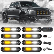 8Pcs Amber White Strobe Lights for Trucks, LED Emergency Warning Flashing Gri...