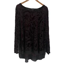 Simply Vera by Vera Wang Womens Paisley Velvet Burnout Top Size 2X Purple Boho