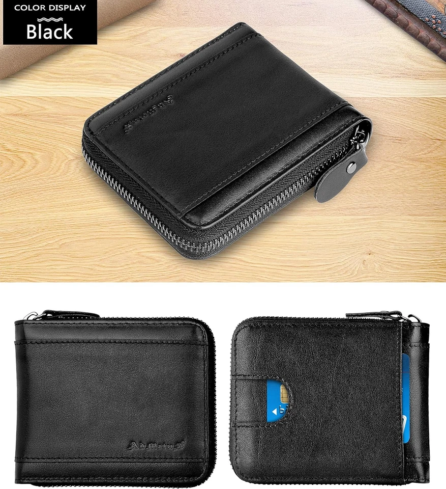 Mens RFID Blocking Wallets Zipper Leather Wallet for Men Bifold RFID Card Holder - Image 2 of 4