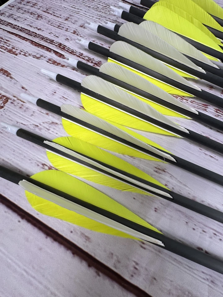 Dozen (12) Gold Tip Warrior 600 spine fletched carbon arrows 4" FEATHERS - Image 4 of 4