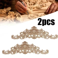 2Pcs Lot Wood Carved Corner Onlay Applique Unpainted Frame Decals Home Furniture