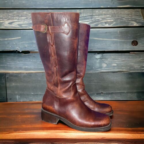 Nicole Womens 9 Brown Distressed Leather Tall Braided Detail Riding Boots Brazil - Picture 1 of 9