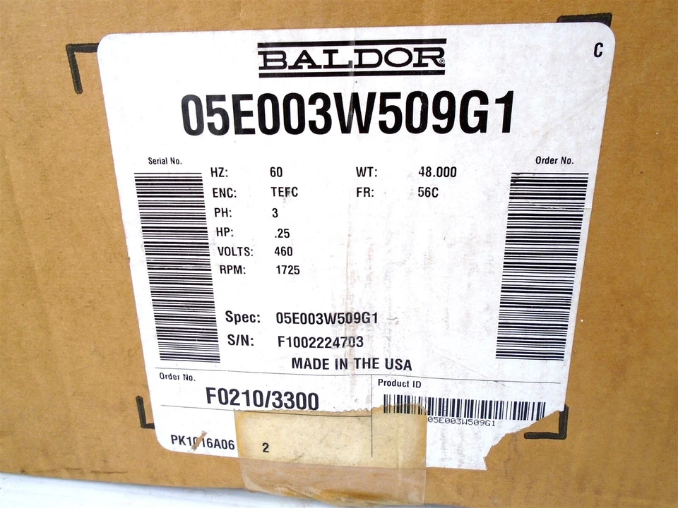 BALDOR - 05E003W509G1 - MOTOR - 460V - .25 HP - 1725 HP - (NEW in BOX) - Image 3 of 4