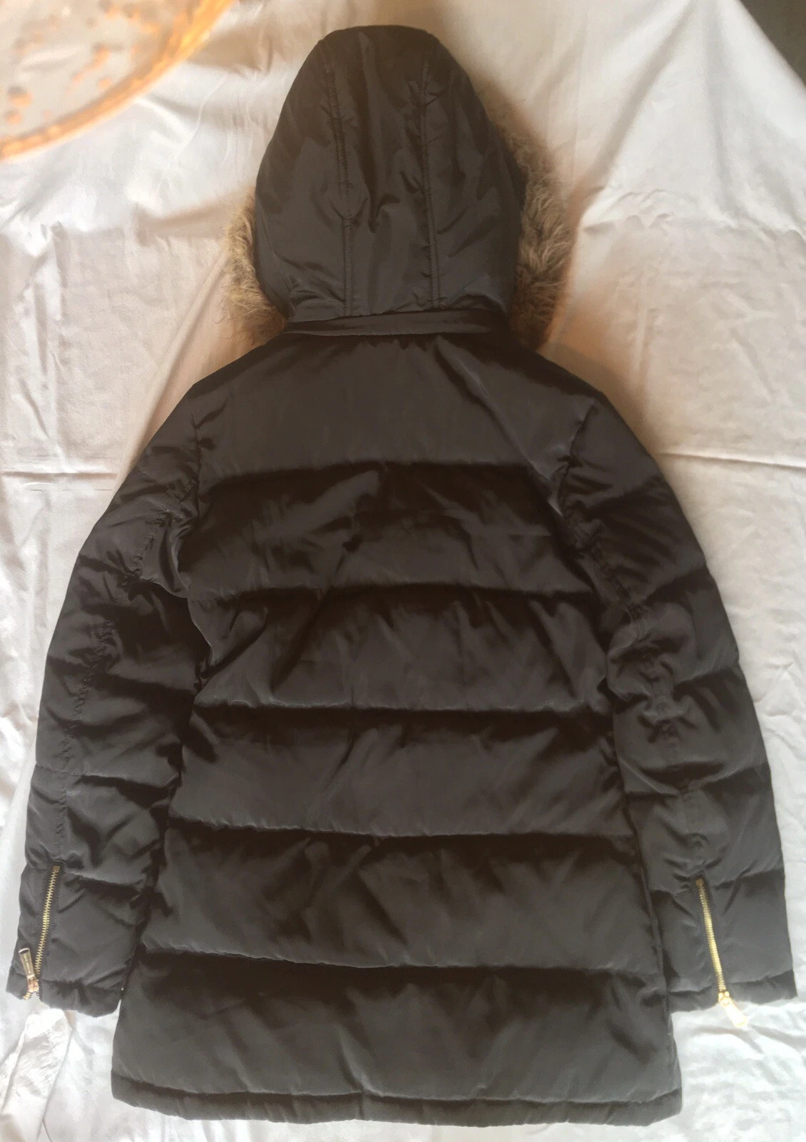 Michael Kors donna nero finiture in pelliccia sintetica cappuccio tampone parka nuovo XS
