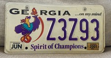 Georgia 1998 Spirit of Champions license plate # Z3Z93 - With 2001 Sticker