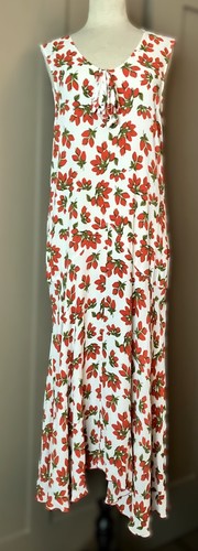 EUC Loco Lindo weiß Krepp rot Rosenknospe Rose Art Deco Gatsby Nachmittagskleid XL