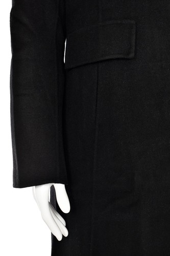 St John Knits Coat sz 14 Leather Trim Black Caviar Wool/Angora Mid-Length Jacket - Picture 5 of 8