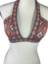 NWT Boden Bikini Swimsuit Top Only Halter Tie Neck Sz 8 Paisley Blue Gold Orange