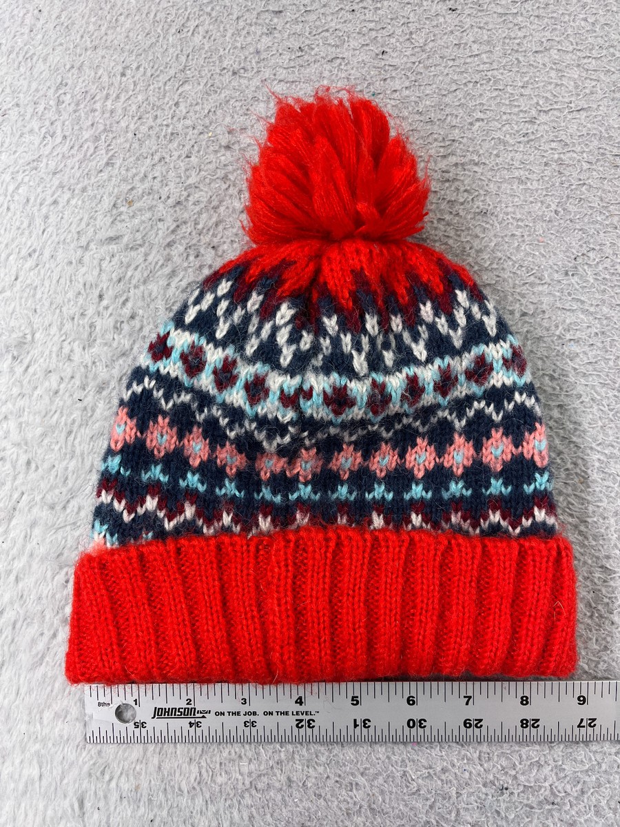 GAP Beanie Toque Womens One Size Red Blue Knit Stripe Floral  display picture 1