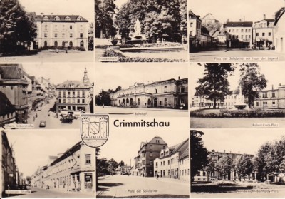 uralte AK, Crimmitschau Postamt Friedenshain Bahnhof Robert-Koch-Platz 1960 Nr13