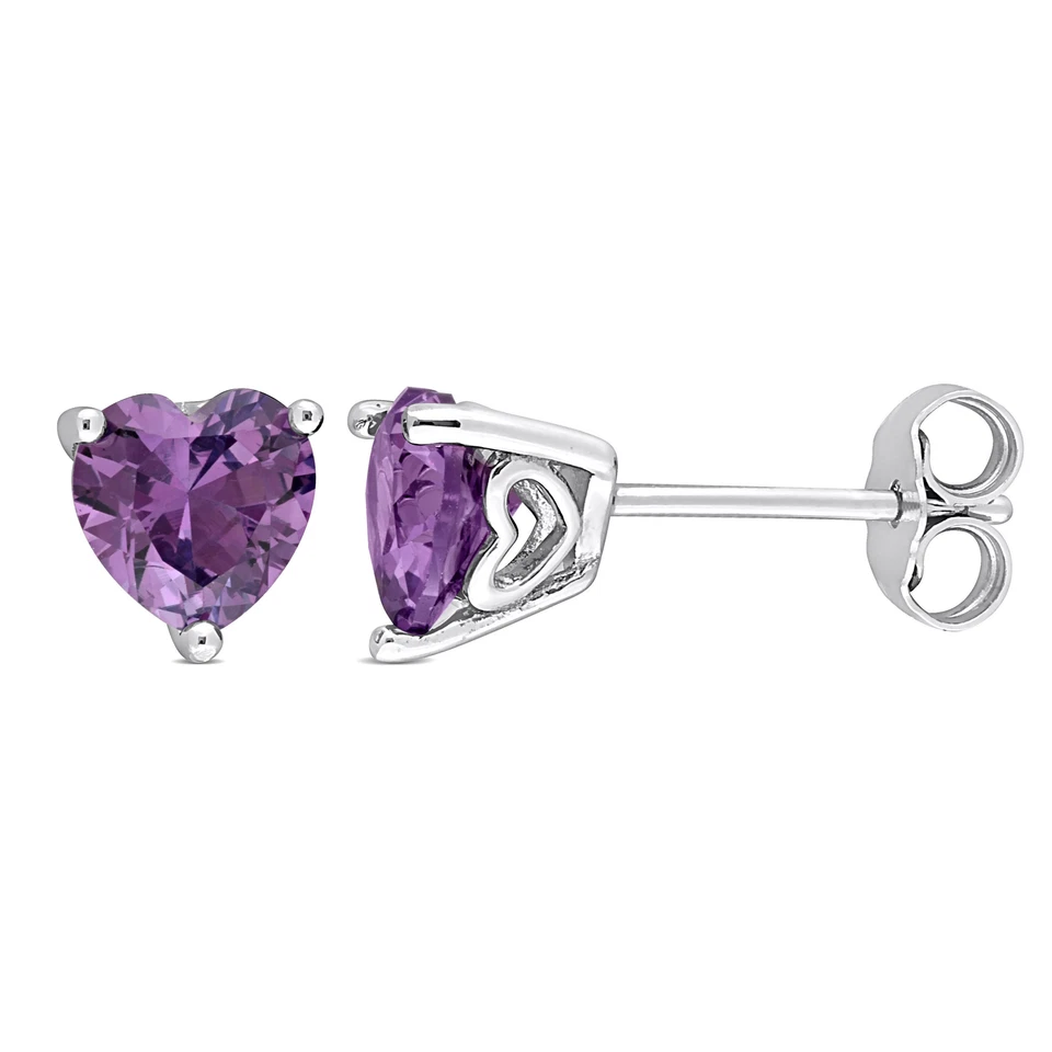 Amour Silver 2 3/8 CT TGW Heart Shape Simulated Alexandrite Stud Earrings