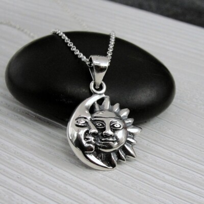 925 Sterling Silver Sun and Moon Necklace - Celestial Sun Charm ...