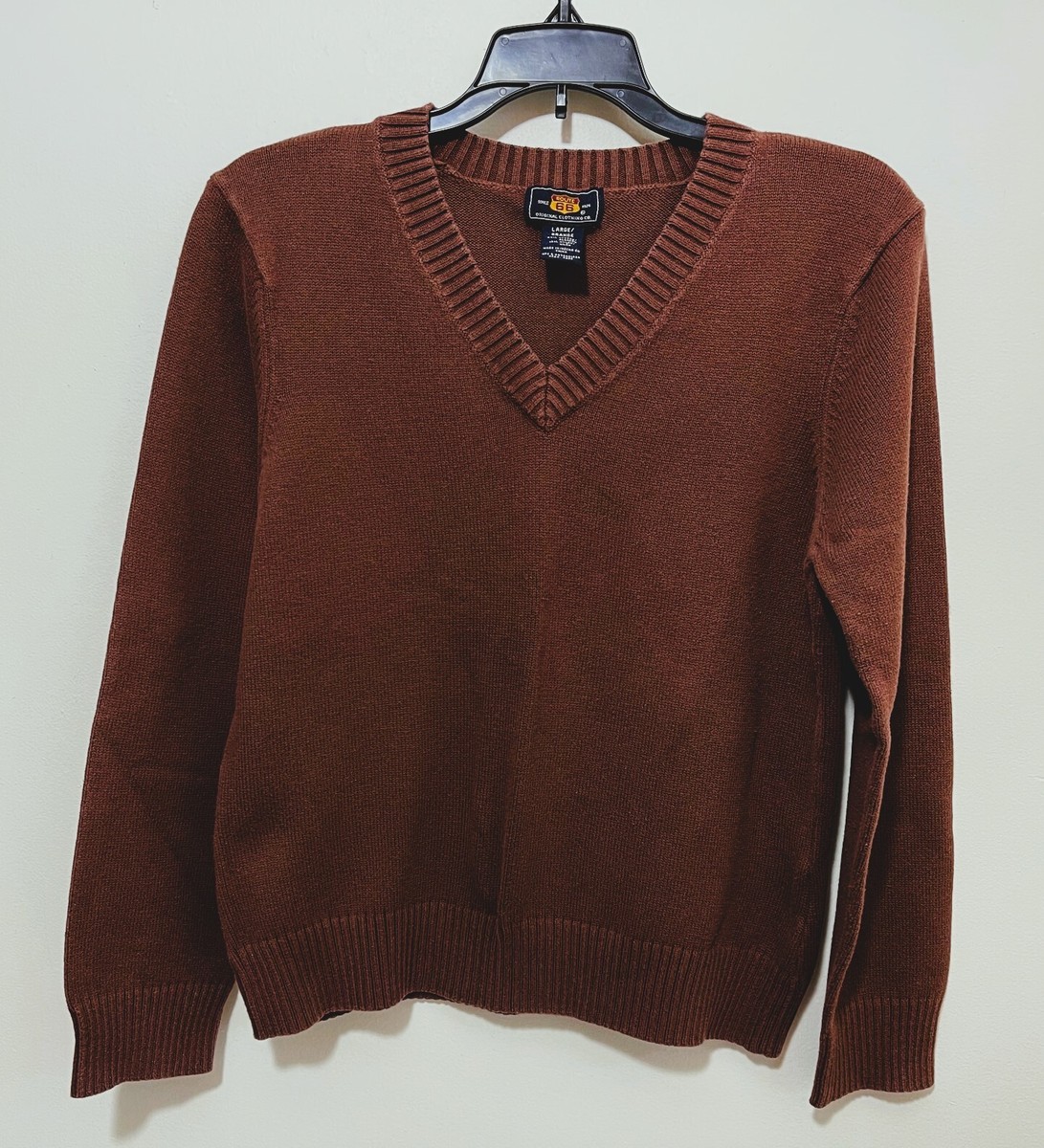 Route 66 Original Clothing Brown Sweater Womens Tight Knit V Neck