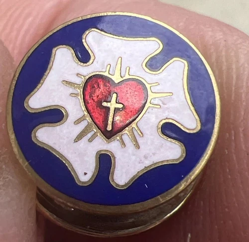 Sacred Heart of Jesus Pin Gold Tone Enamel Vintage Small Christian